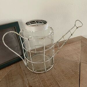 Rustic White Metal and Glass Watering Can